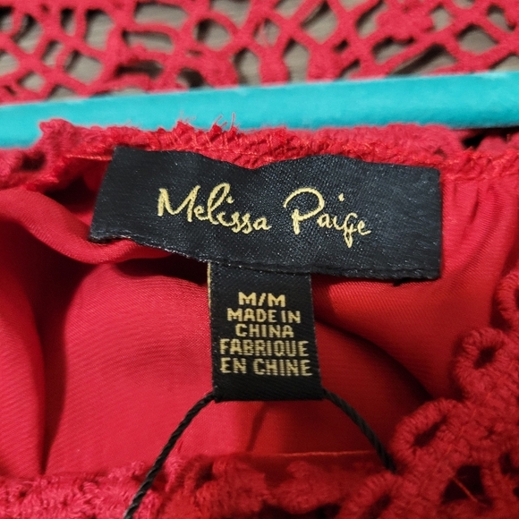 MELISSA PAIGE Lagenlook Boho Red Top Tunic Size M Flowy Bell Sleeve New - Picture 2 of 5